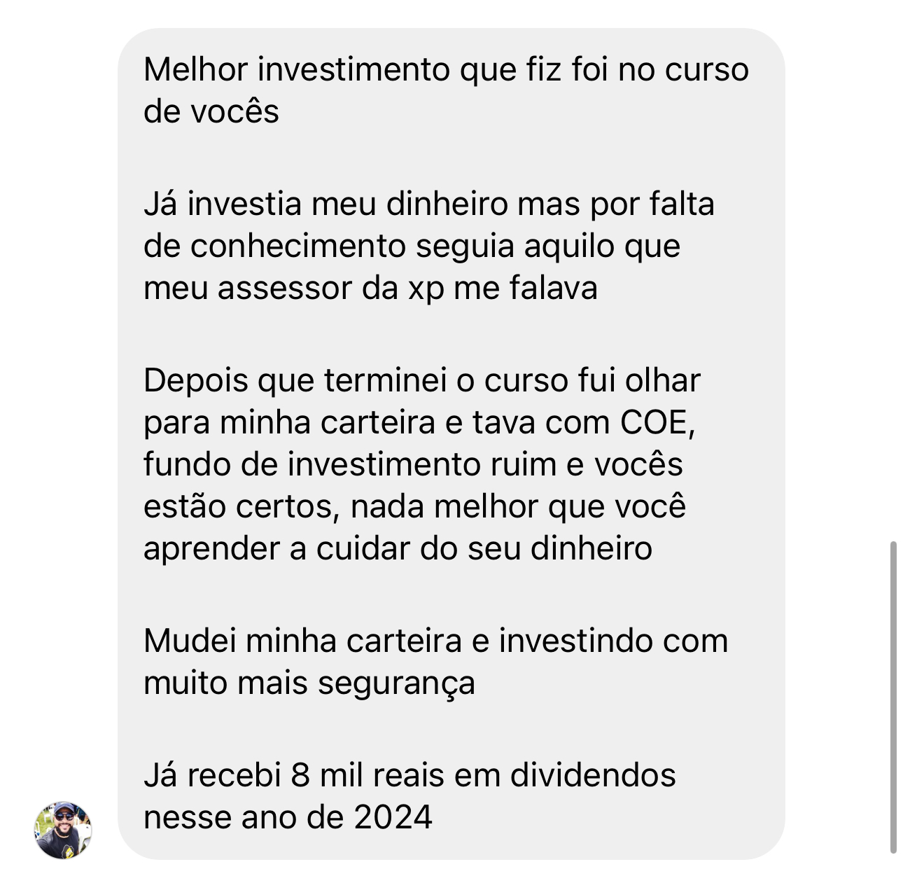 Depoimento de aluno do Salário com Investimentos