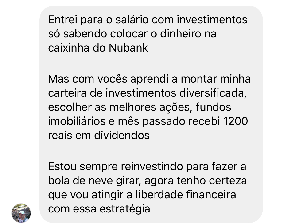 Depoimento de aluno do Salário com Investimentos
