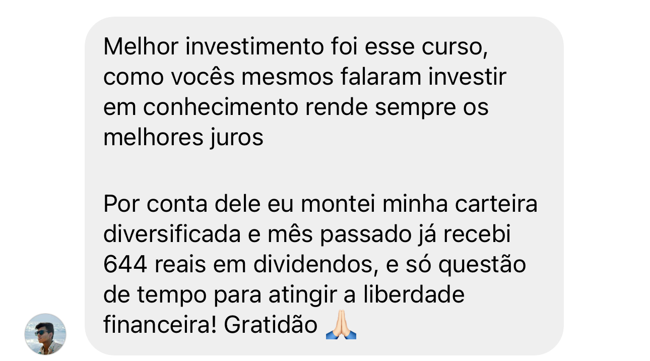 Depoimento de aluno do Salário com Investimentos